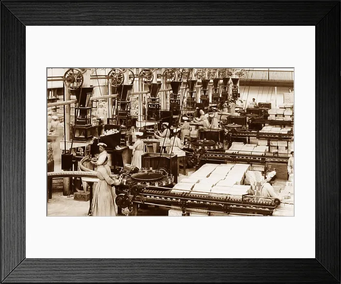 Framed Print : Port Sunlight - automatic packing - early 1900s Framed Print : Port Sunlight - automatic packing - early 1900s