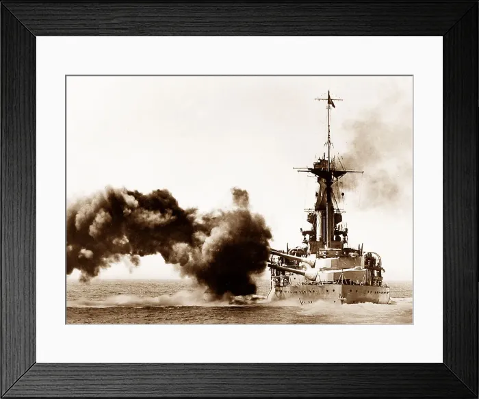 Framed Print : Royal Navy battleship firing a broadside Framed Print : Royal Navy battleship firing a broadside