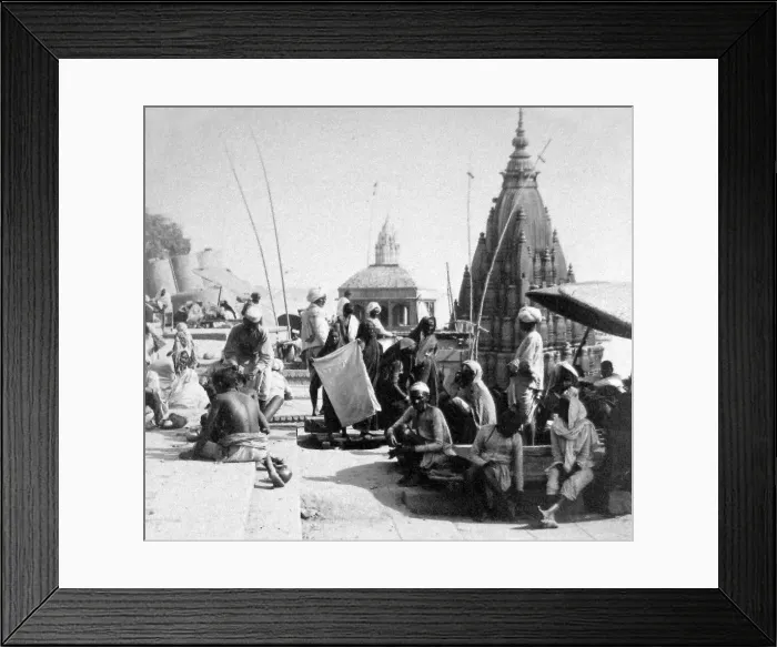 Framed Print : India - Benares - a burning ghat early 1900s Framed Print : India - Benares - a burning ghat early 1900s