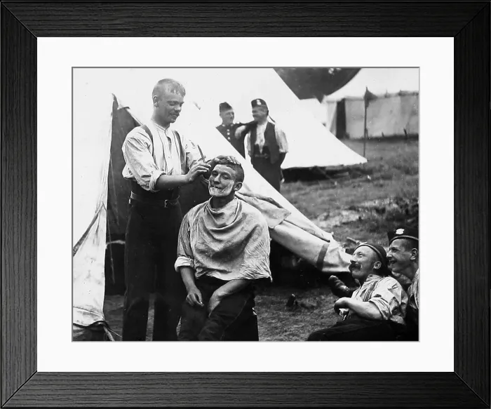 Framed Print : British Army Camp - barber - Victorian period Framed Print : British Army Camp - barber - Victorian period