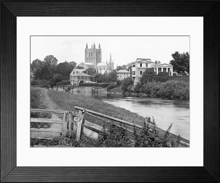 Framed Print : Hereford Cathedral from the River Wye Victorian period Framed Print : Hereford Cathedral from the River Wye Victorian period