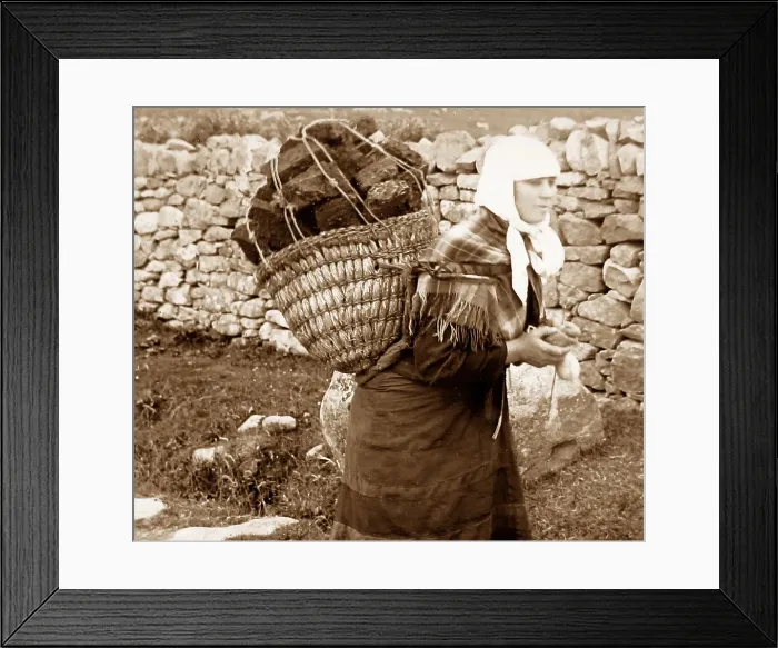 Framed Print : Shetland girl carrying peat Victorian period Framed Print : Shetland girl carrying peat Victorian period