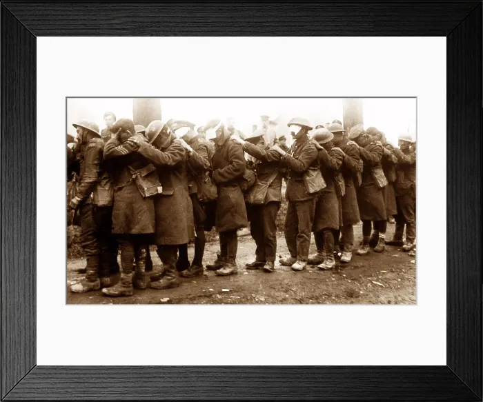 Framed Print : Soldiers blinded by tear gas near Bethune, 10th April 1918 Framed Print : Soldiers blinded by tear gas near Bethune, 10th April 1918
