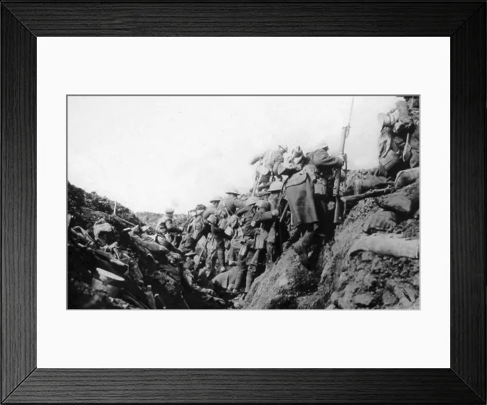 Framed Print : Canadian troops in a Somme trench going over Framed Print : Canadian troops in a Somme trench going over