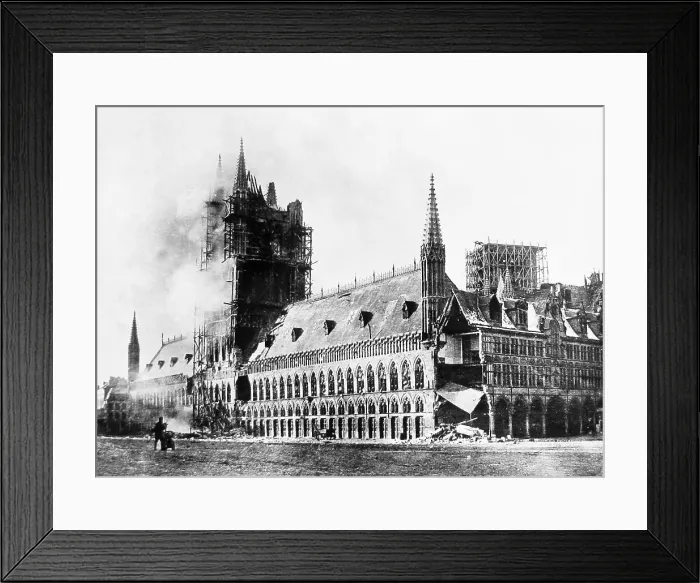 Framed Print : Ypres Belgium Cloth Hall on fire Framed Print : Ypres Belgium Cloth Hall on fire