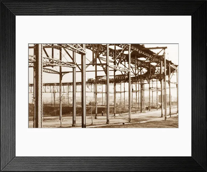Framed Print : Elevated railway with steam train New York Victorian period Framed Print : Elevated railway with steam train New York Victorian period