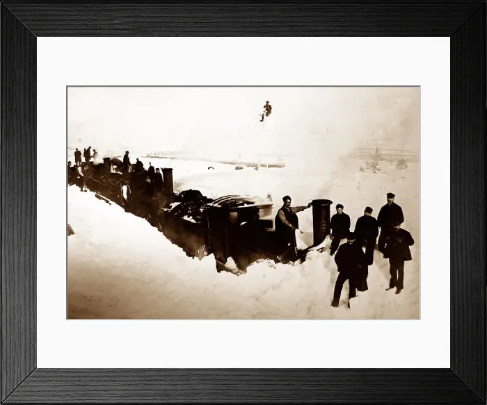 Framed Print : Train trapped in a snowdrift in Scotland - probably Framed Print : Train trapped in a snowdrift in Scotland - probably