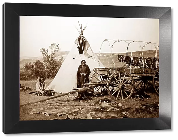 Sioux Indian fur camp on the Plains, USA - early 1900s