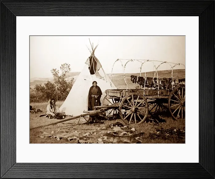 Framed Print : Sioux Indian fur camp on the Plains, USA - early 1900s Framed Print : Sioux Indian fur camp on the Plains, USA - early 1900s