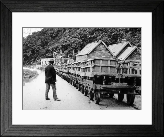 Framed Print : Railway trucks carrying slate wagons in Wales Framed Print : Railway trucks carrying slate wagons in Wales