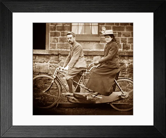 Framed Print : Tandem bicycle - Victorian period Framed Print : Tandem bicycle - Victorian period