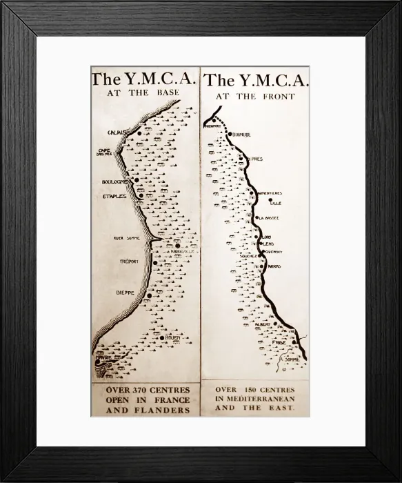 Framed Print : Map of YMCA huts in France during WW1 Framed Print : Map of YMCA huts in France during WW1