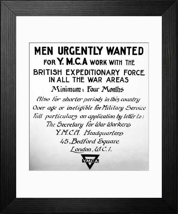 Framed Print : YMCA Men wanted appeal during WW1 Framed Print : YMCA Men wanted appeal during WW1
