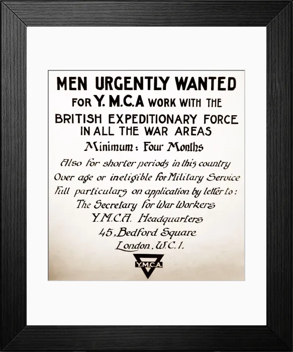 Framed Print : YMCA Volunteers Wanted poster during WW1 Framed Print : YMCA Volunteers Wanted poster during WW1