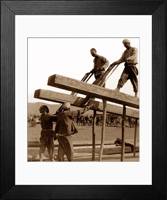 Framed Print : Sawing timber, Manchuria, China Framed Print : Sawing timber, Manchuria, China