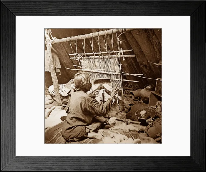 Framed Print : Navajo Indian making a rug on a loom Framed Print : Navajo Indian making a rug on a loom