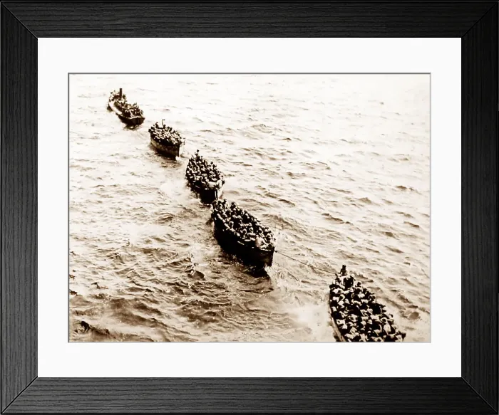 Framed Print : Boats from RMS Mauretania landing troops in Framed Print : Boats from RMS Mauretania landing troops in