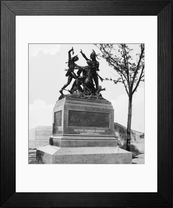Framed Print : Chicago Fort Dearborn Massacre Statue - hand coloured Framed Print : Chicago Fort Dearborn Massacre Statue - hand coloured