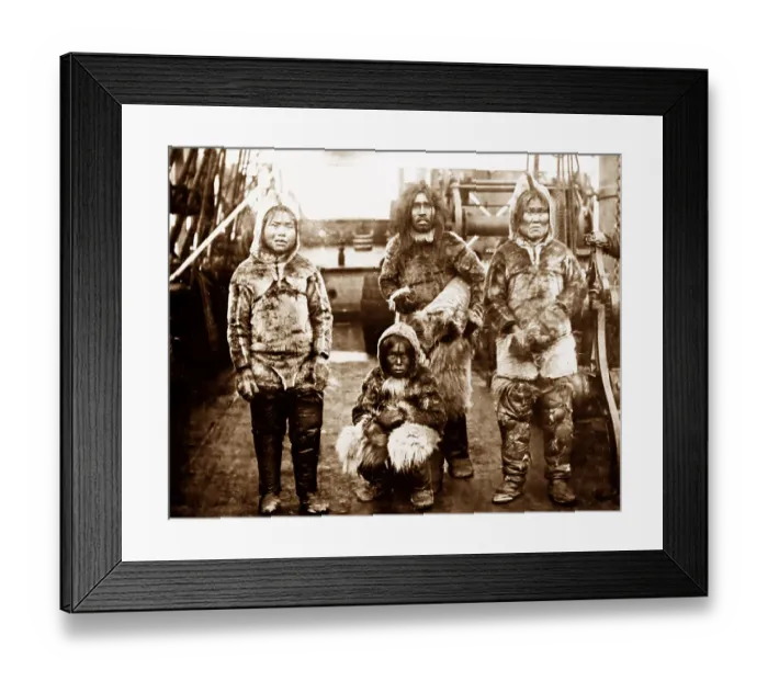 Framed Print : Greenland Eskimos on a whaling ship - Victorian period Framed Print : Greenland Eskimos on a whaling ship - Victorian period