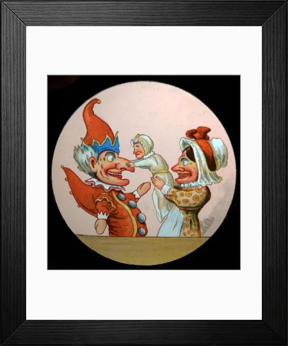 Framed Print : Punch and Judy magic lantern slide - Victorian period Framed Print : Punch and Judy magic lantern slide - Victorian period