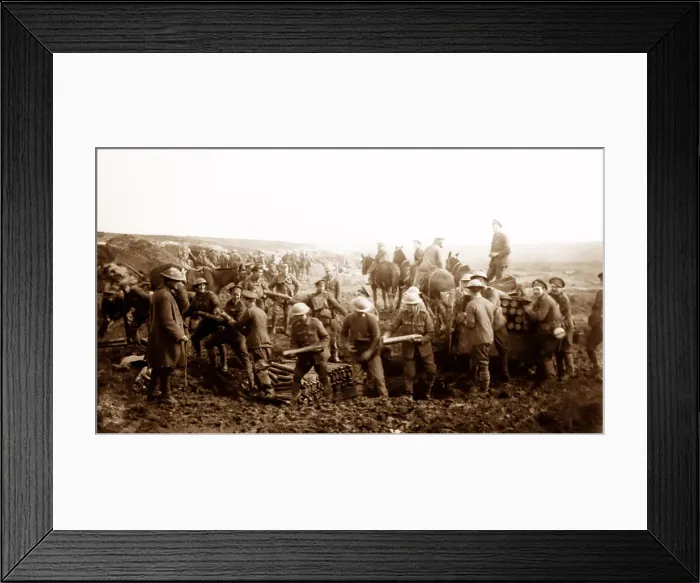 Framed Print : Unloading ammunition, Le Sars-Pys Road, March 1917 Framed Print : Unloading ammunition, Le Sars-Pys Road, March 1917