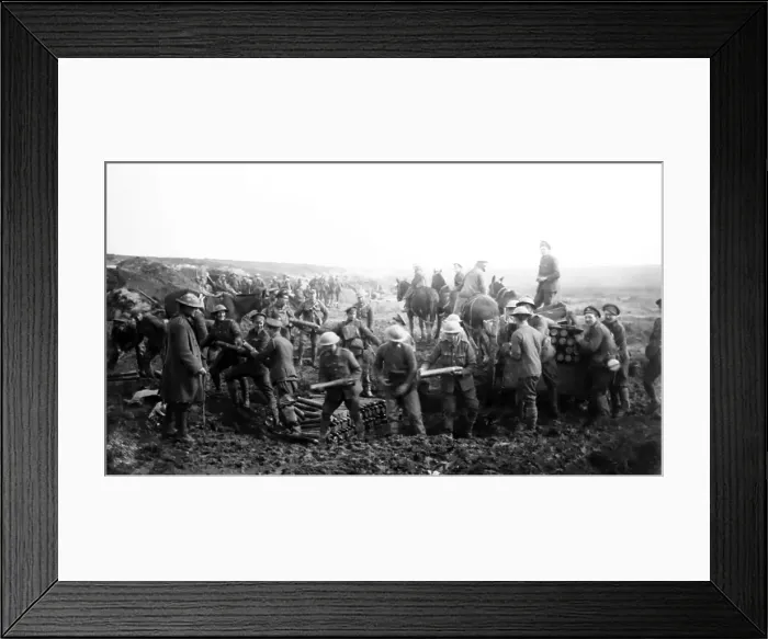 Framed Print : WW1 Unloading ammunition near Le Sars, France - March 1917 Framed Print : WW1 Unloading ammunition near Le Sars, France - March 1917