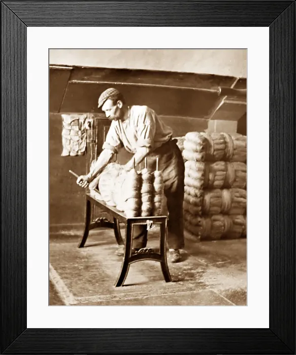 Framed Print : Long stool bundling, linen production, Victorian period Framed Print : Long stool bundling, linen production, Victorian period