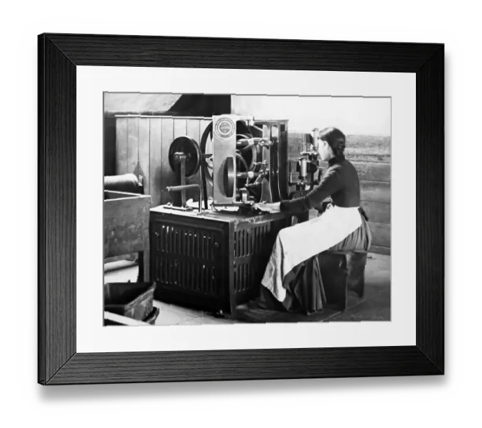 Framed Print : Linen manufacture, Twine balling machine Framed Print : Linen manufacture, Twine balling machine