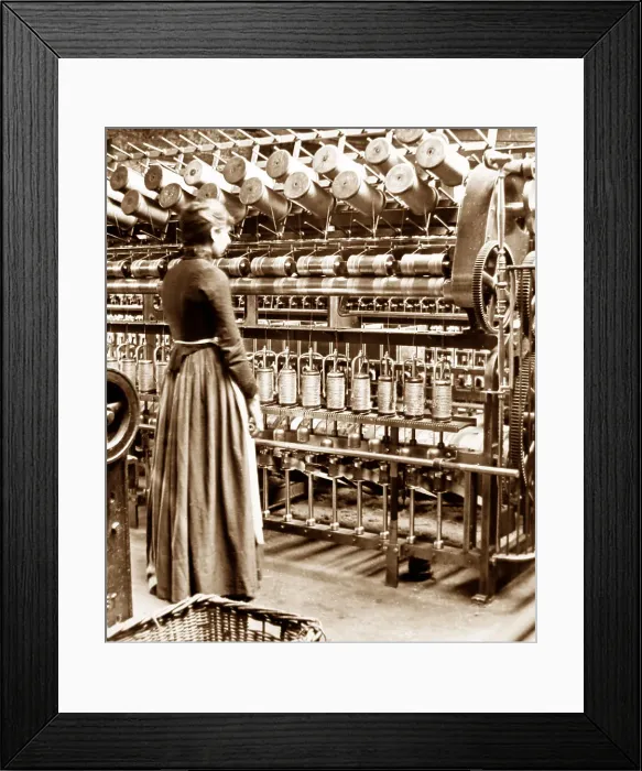 Framed Print : A twisting frame, linen production, Victorian period Framed Print : A twisting frame, linen production, Victorian period