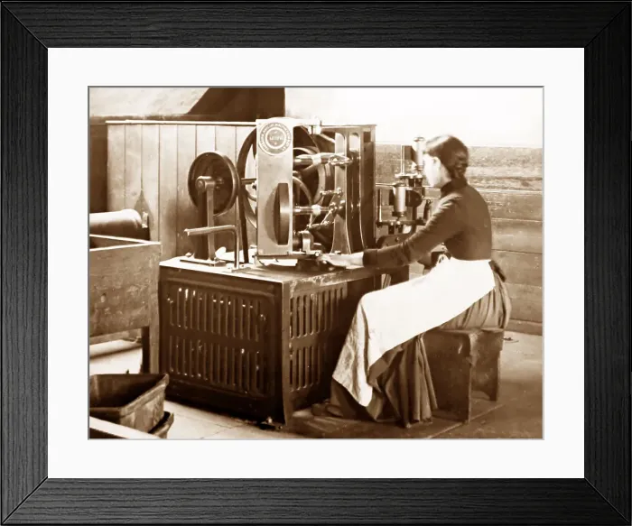 Framed Print : A twine balling machine, linen production, Victorian period Framed Print : A twine balling machine, linen production, Victorian period