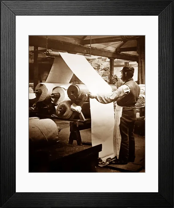 Framed Print : Inspecting linen, linen production, Victorian period Framed Print : Inspecting linen, linen production, Victorian period