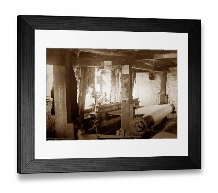 Framed Print : A Damask hand loom, linen production, Victorian period Framed Print : A Damask hand loom, linen production, Victorian period