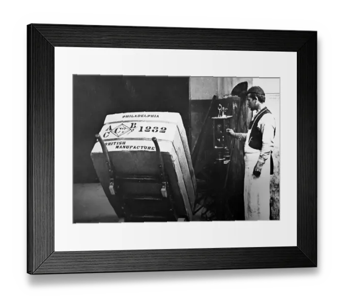 Framed Print : Linen manufacture, Bale of linen for export Framed Print : Linen manufacture, Bale of linen for export