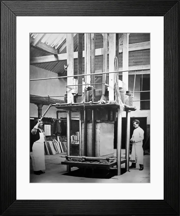 Framed Print : Linen manufacture, Pressing bale of linen Framed Print : Linen manufacture, Pressing bale of linen