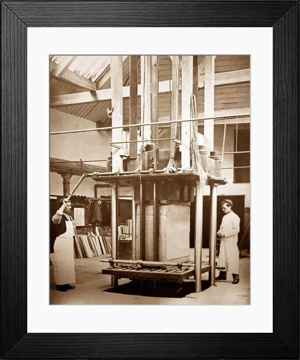Framed Print : Pressing a bale of linen, linen production, Victorian period Framed Print : Pressing a bale of linen, linen production, Victorian period