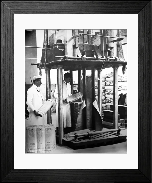 Framed Print : Linen manufacture, Hydraulic press Framed Print : Linen manufacture, Hydraulic press