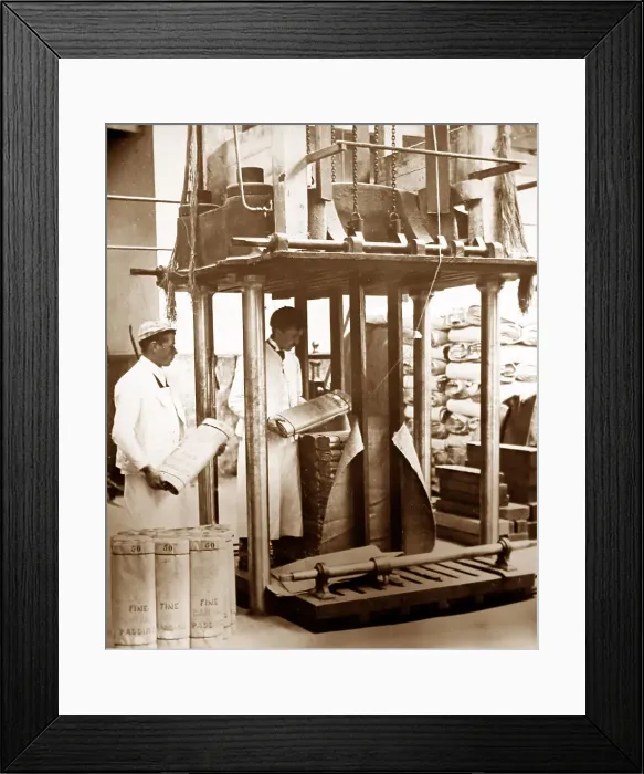 Framed Print : A hydraulic press, linen production, Victorian period Framed Print : A hydraulic press, linen production, Victorian period
