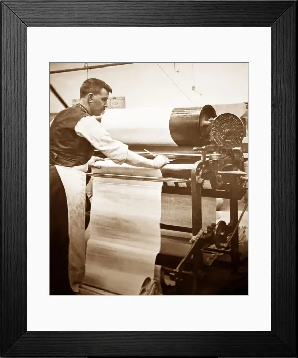 Framed Print : Web measuring machine, linen production, Victorian period Framed Print : Web measuring machine, linen production, Victorian period