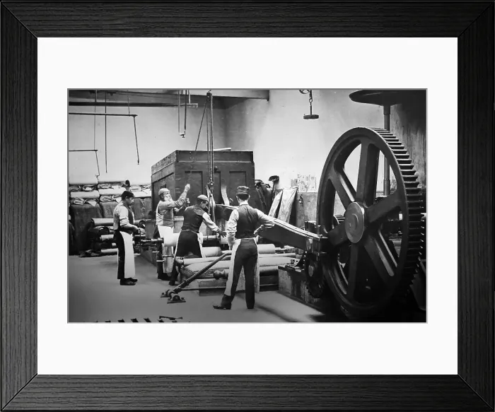 Framed Print : Linen manufacture, Stone mangle Framed Print : Linen manufacture, Stone mangle