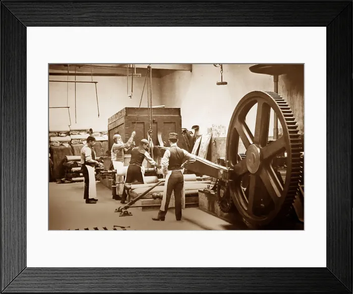 Framed Print : A stone mangle, linen production, Victorian period Framed Print : A stone mangle, linen production, Victorian period