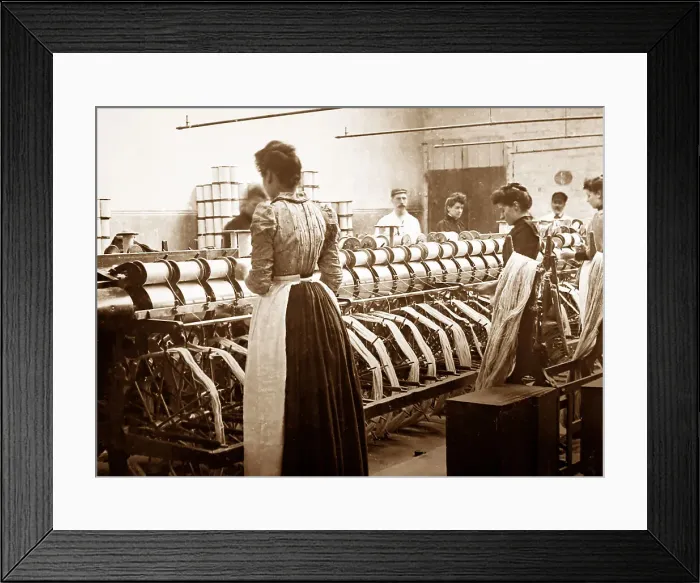 Framed Print : Warp winding machine, linen production, Victorian period Framed Print : Warp winding machine, linen production, Victorian period