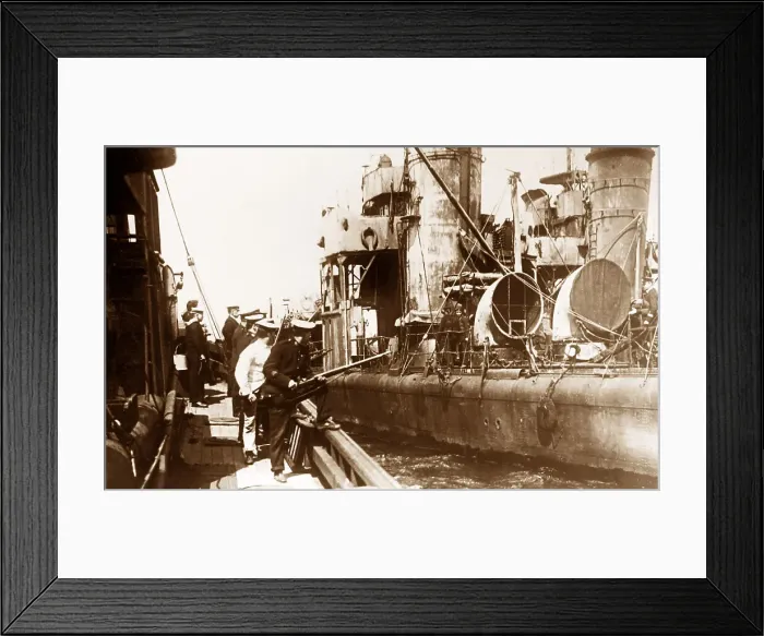 Framed Print : Scapa Flow, British boarding party alongside German Framed Print : Scapa Flow, British boarding party alongside German