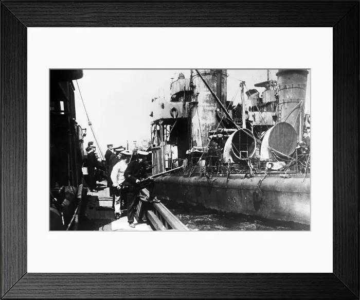 Framed Print : British Boarding Party alongside a German warship