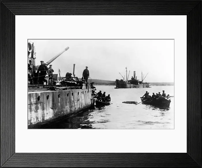 Framed Print : Crew of a German Destroyer taking to the boats Framed Print : Crew of a German Destroyer taking to the boats