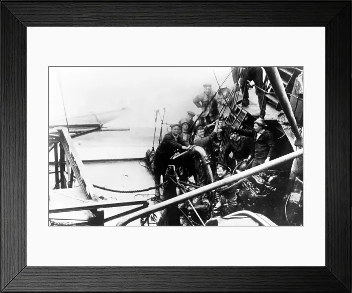 Framed Print : British salvage party on a German destroyer, Scapa Framed Print : British salvage party on a German destroyer, Scapa