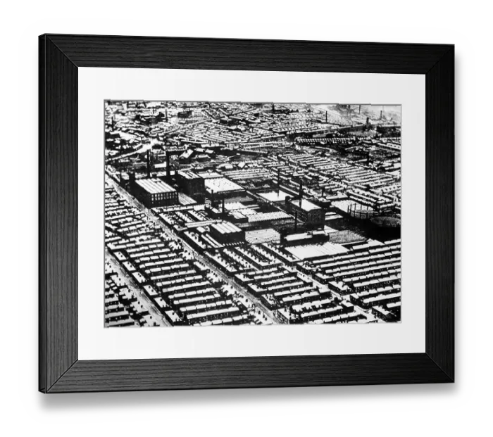Framed Print : Terrace houses around a Victorian factory, Victorian period Framed Print : Terrace houses around a Victorian factory, Victorian period