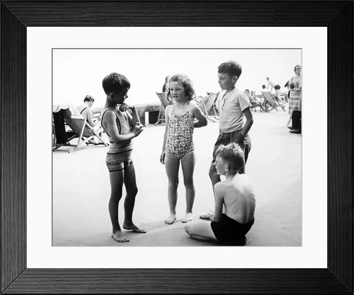 Framed Print : Children at the seaside, probably 1940s Framed Print : Children at the seaside, probably 1940s