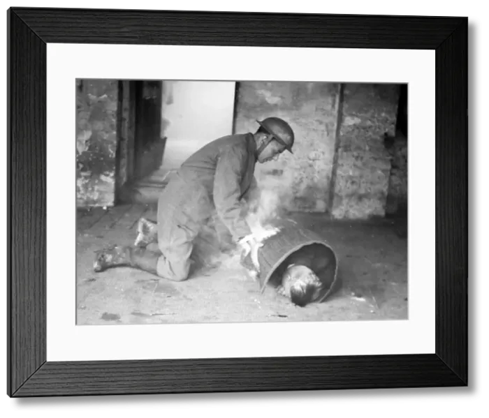 Framed Print : Helping someone on fire, ARP training exercise during WW2 Framed Print : Helping someone on fire, ARP training exercise during WW2