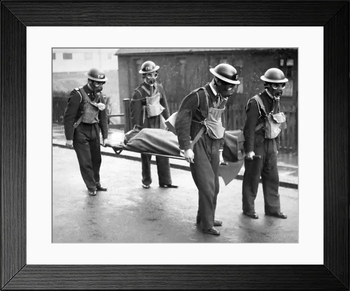 Framed Print : Stretcher carrying technique, ARP training exercise Framed Print : Stretcher carrying technique, ARP training exercise