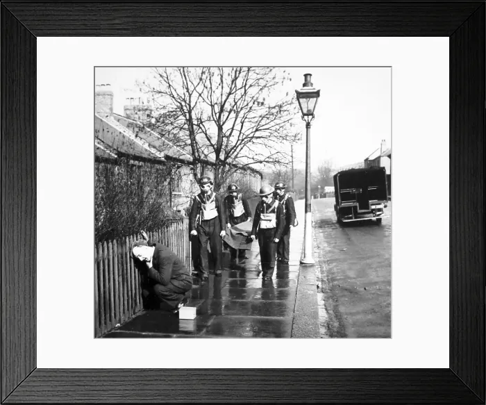 Framed Print : Arriving after a gas attack, ARP training exercise Framed Print : Arriving after a gas attack, ARP training exercise